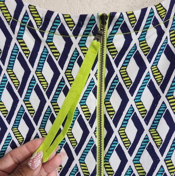 NWT HATLEY NELLIE SHIFT DRESS GEOMETRIC NAVY GREEN WHITE SZ L - Picture 6 of 12